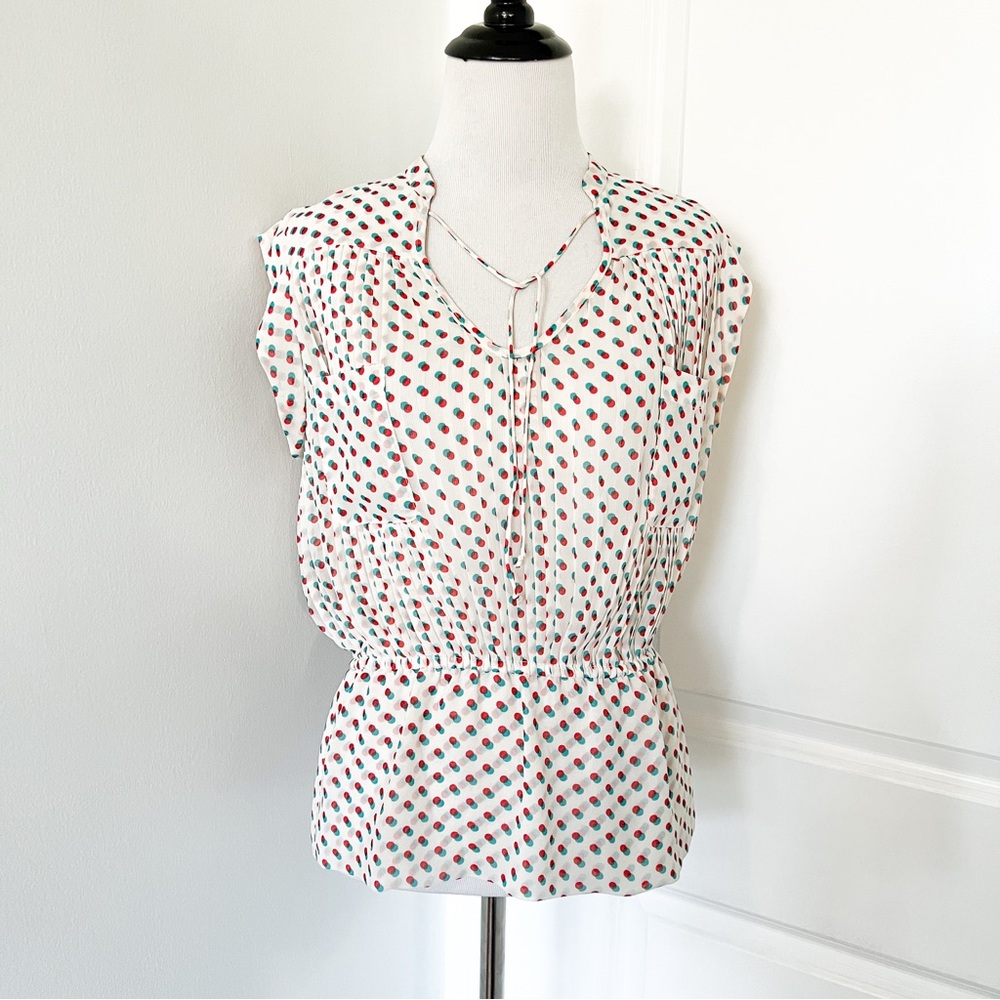 ISANI Cream Polka Dot Blouse in White and Red - Size 2